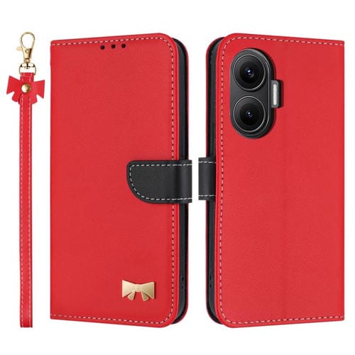Funda de cuero con lazo metálico y correa de mano para Redmi Turbo 4 Pro / Poco X7 Pro (roja)