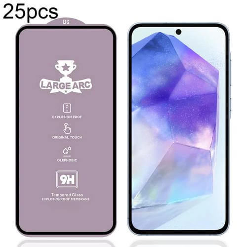PelĂcula de vidrio templado de arco grande de aluminio de alta resistencia, 25 unidades, 9H, 0,4 mm, para Samsung Galaxy A55 5G
