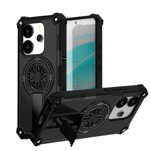 Funda MagSafe para Redmi Note 14 4G de 163,25 mm con soporte metálico y eje a prueba de golpes (negra)