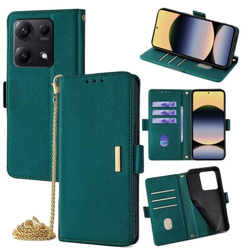 Funda de cuero con cadena cruzada para Redmi Note 14S 4G (verde)