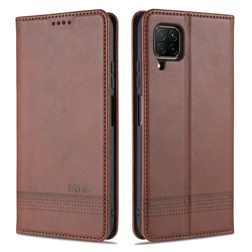 Para Huawei P40 Lite / nova 6 SE AZNS Funda de cuero con tapa magnética con textura de becerro horizontal con ranuras para tarjetas, soporte y billetera (marrón oscuro)