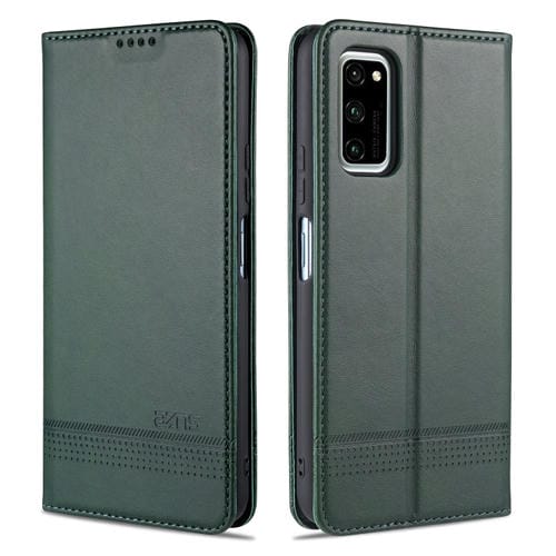 Para Huawei Honor V30 AZNS Funda de cuero con tapa magnética con textura de becerro horizontal con ranuras para tarjetas, soporte y billetera (verde oscuro)
