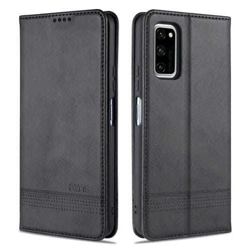 Para Huawei Honor V30 AZNS Funda de cuero con tapa magnética con textura de becerro horizontal con ranuras para tarjetas, soporte y billetera (negro)