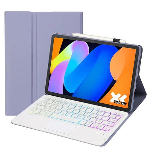 Funda ultrafina de cuero con teclado Bluetooth, retroiluminaciĂłn desmontable y panel tĂĄctil para Lenovo Xiaoxin Pad 11 2025 AM31-AS (blanco lavanda)