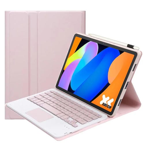 Funda ultrafina de cuero con teclado Bluetooth desmontable y panel tĂĄctil para Lenovo Xiaoxin Pad de 11 pulgadas (2025 AM31-A) (rosa y blanco)