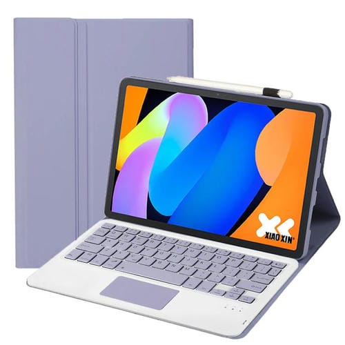 Funda ultrafina de cuero con teclado Bluetooth desmontable y panel tĂĄctil para Lenovo Xiaoxin Pad 11" 2025 AM31-A (blanco lavanda)