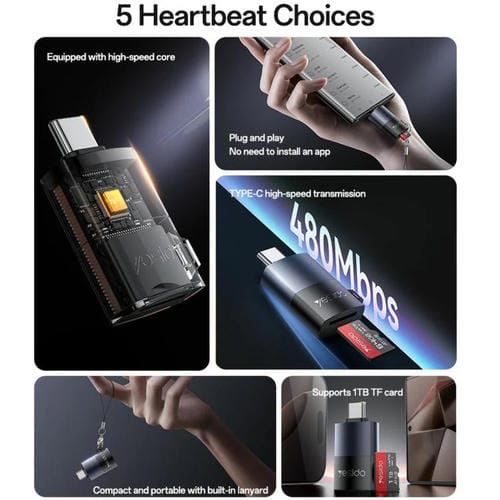 Lector de tarjetas TF Yesido GS37 Tipo-C (Negro)