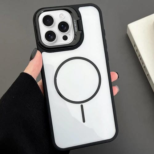 Funda magnética MagSafe para iPhone 16 Pro Max con soporte para lente de PC (negro)