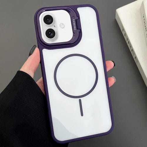 Funda magnética MagSafe para iPhone 16 con soporte para lente de PC (morado)