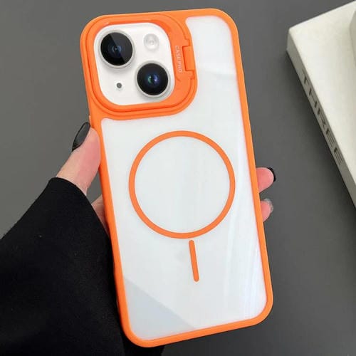 Funda magnética MagSafe para iPhone 13 con soporte para lente de PC (naranja)