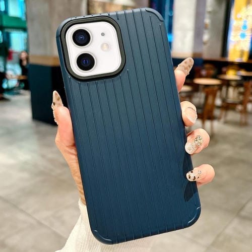 Funda MagSafe de cobertura total para iPhone 12 con diseño inspirado en equipaje (azul oscuro)