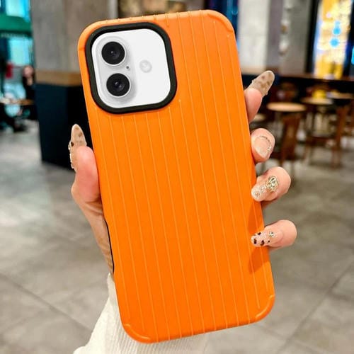 Funda MagSafe de cobertura total para iPhone 16 Plus con diseño inspirado en maletas (amarilla)