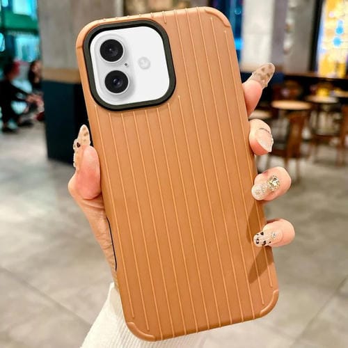 Funda MagSafe de cobertura total para iPhone 16 con diseño inspirado en equipaje (marrón)