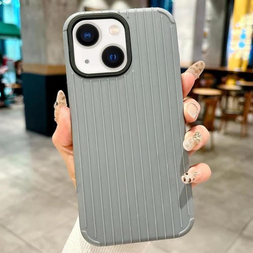 Funda MagSafe de cobertura total para iPhone 15 Plus con diseño inspirado en maletas (gris)