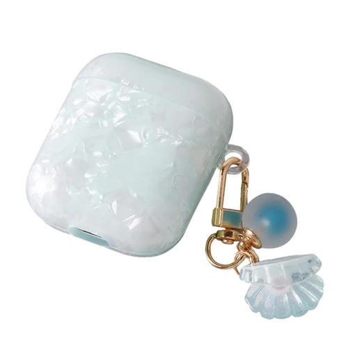 Estuche para AirPods 1/2 con textura de perla y hebilla colgante (azul claro)