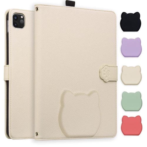 Funda inteligente de piel de lichi con tacto de gato para iPad Pro 13 (2024) (blanco albaricoque)