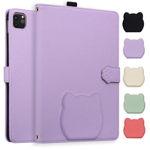 Funda inteligente de piel de lichi con tacto de gato para iPad Pro 13 (2024) (morado)