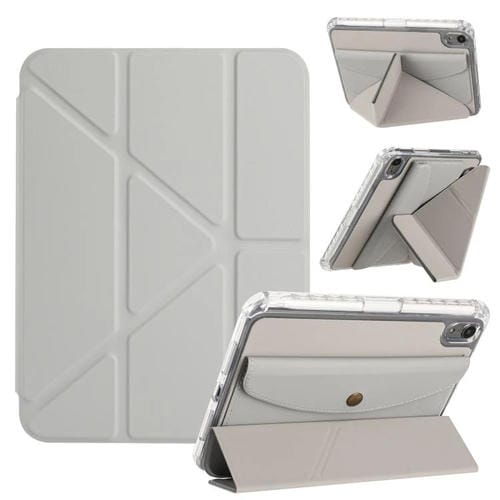 Funda de cuero inteligente con tapa tipo billetera y deformación para iPad mini 2024/mini 6 (gris)