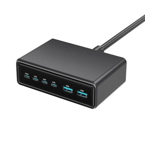 Cargador rápido de escritorio multifunción GaN de 6 puertos, 200 W, 4 USB-C/Tipo C y 2 USB-A, enchufe UE (negro)
