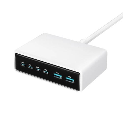 Cargador rápido de escritorio multifunción GaN de 200 W, 4 puertos USB-C/Tipo-C y 2 puertos USB-A, enchufe australiano (blanco)