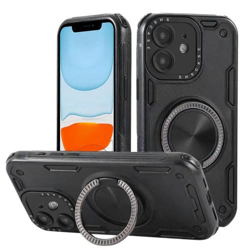Funda magnética con rotación de 360 grados y mecanismo de tres núcleos para iPhone 11 (negra)