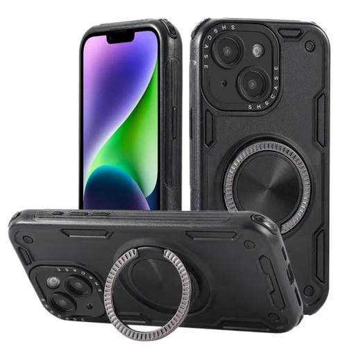 Funda magnética con rotación de 360 grados y mecanismo de tres núcleos para iPhone 14 (negra)