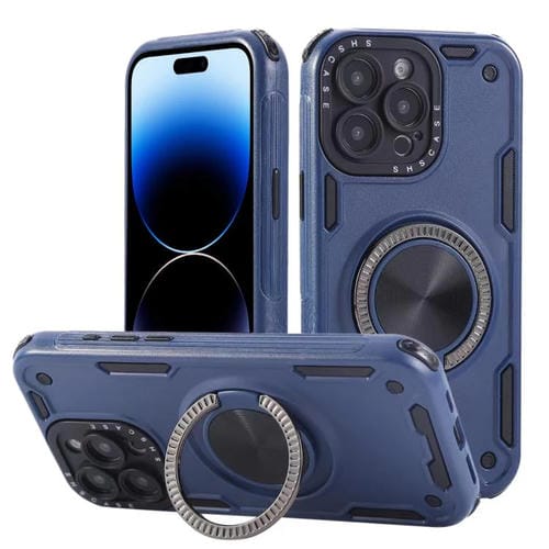 Funda magnética con rotación de 360 grados y mecanismo de tres núcleos para iPhone 14 Pro Max (azul real)
