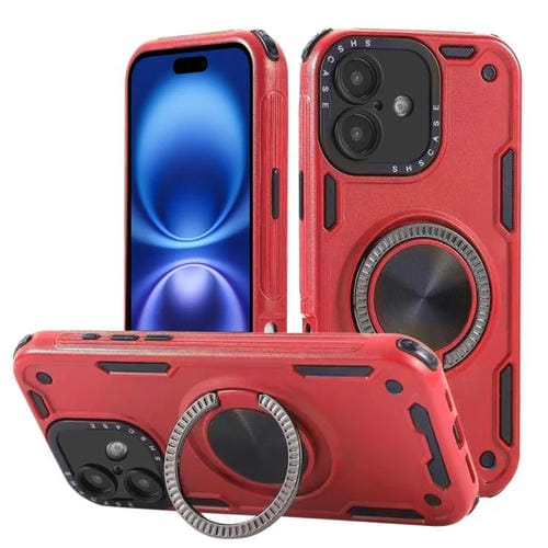 Funda magnética con rotación de 360 grados y mecanismo de tres núcleos para iPhone 16 (roja)