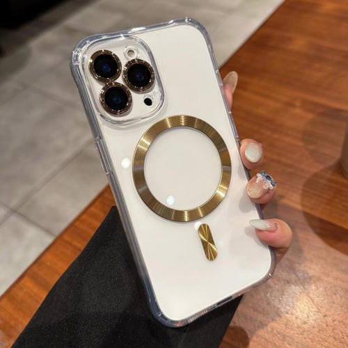 Funda de acrílico transparente MagSafe para iPhone 14 Pro Max (dorada)