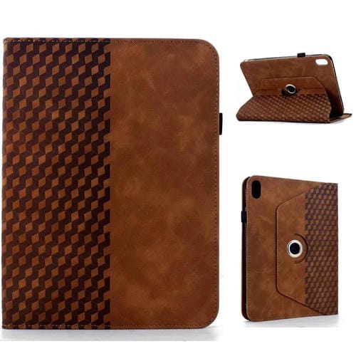 Funda de cuero inteligente con relieve de rombos giratoria para iPad mini 2024/mini 6 (marrón)