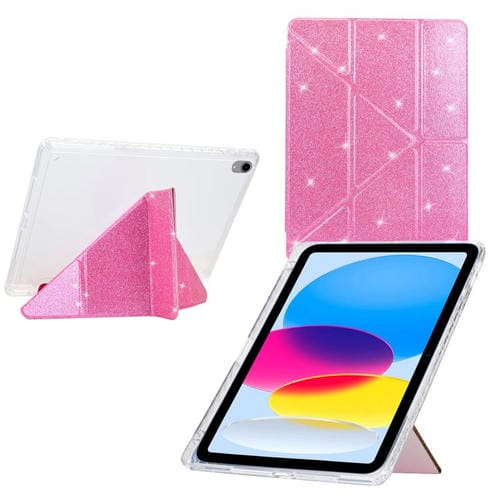 Funda de cuero inteligente con purpurina acrílica transparente plegable en Y para iPad 2025/2022 (rosa)