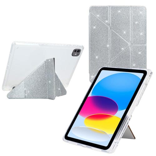 Funda plegable en Y de acrílico transparente con purpurina para iPad Air 11 (2024/2025) (plateada)
