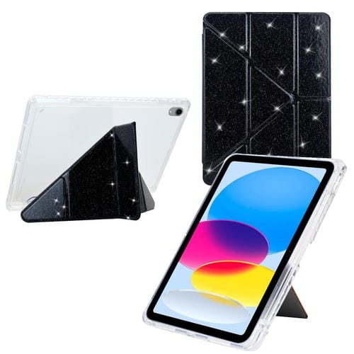 Funda de cuero inteligente con purpurina acrílica transparente plegable en Y para iPad mini 2024/mini 6 (negro)