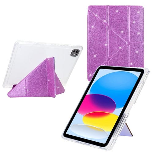 Funda de cuero inteligente con purpurina acrílica transparente plegable en Y para iPad Pro 13 (2024) (morado)