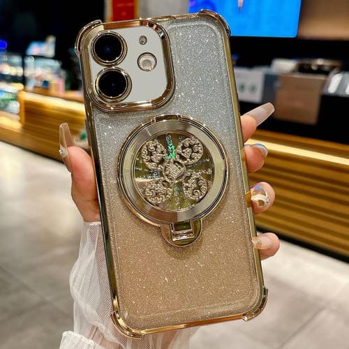 Funda con soporte giratorio para iPhone 12 con purpurina degradada (dorada)