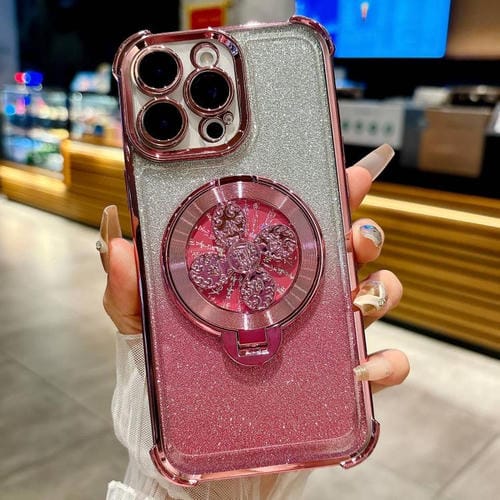 Funda con soporte giratorio para iPhone 16 Pro con purpurina degradada (rosa)