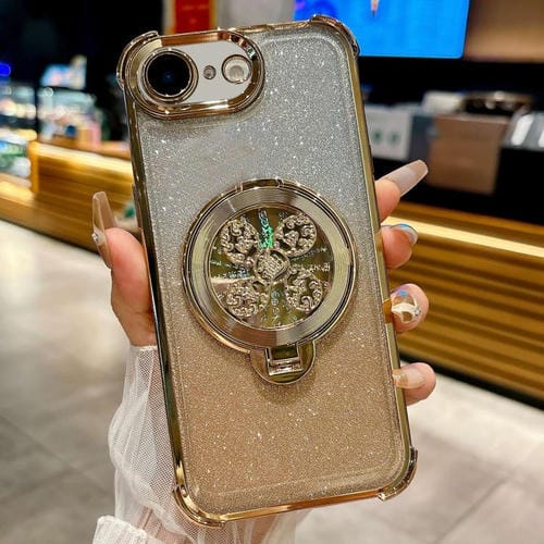 Funda con soporte giratorio para iPhone 16e con purpurina degradada (dorada)