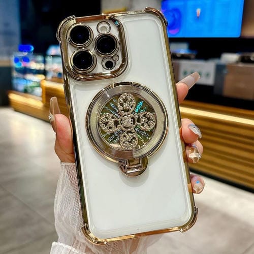 Funda con soporte giratorio para iPhone 15 Pro Max (dorada)