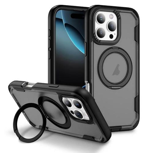 Funda protectora MagSafe para iPhone 16 Pro (negro + gris transparente)