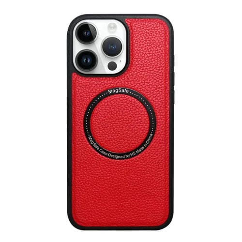 Funda trasera MagSafe de PU con textura de lichi para iPhone 12 Pro Max (roja)