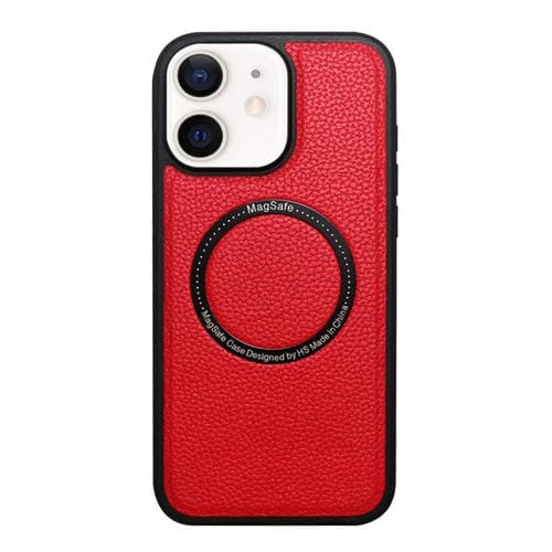 Funda trasera MagSafe de PU con textura de lichi para iPhone 11 (roja)