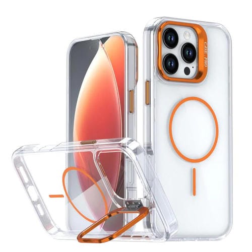 Funda para iPhone 16 Pro Max con marco de lente MagSafe transparente y brillante (naranja)