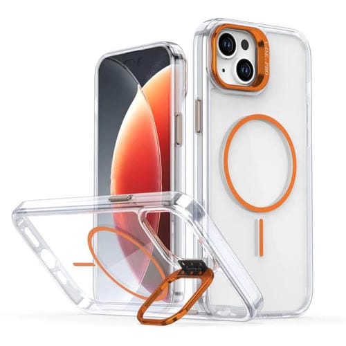 Funda para iPhone 14/13 con marco de lente MagSafe transparente y brillante (naranja)