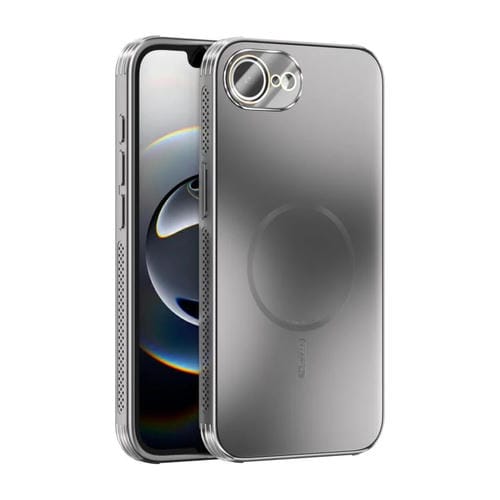 Funda ABEEL MagSafe esmerilada con disipación de calor y película para lente para iPhone 16e (plateada)