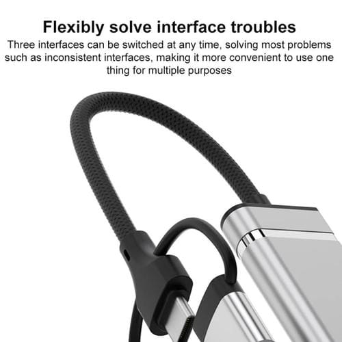 Lector de tarjetas USB Tipo C 8 pines a CF TF SD adaptador HUB 3,5 mm estación de acoplamiento 6 en 1 (Plateado)