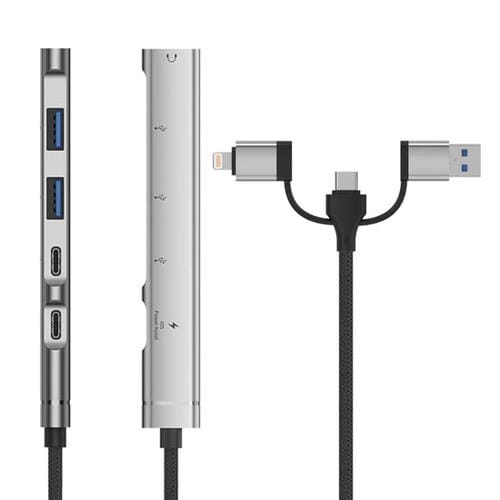 Adaptador concentrador USB Tipo C 8 pines a PD 2 USB 2 Tipo C estación de acoplamiento 5 en 1 (Gris)