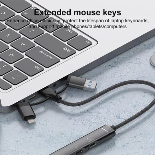 Adaptador concentrador USB/Tipo C/8 pines a PD, 2 USB, 2 tipo C, estación de acoplamiento 5 en 1 (plateado)