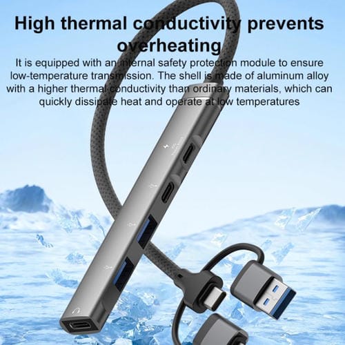 Adaptador concentrador USB Tipo C 8 pines a PD 2 USB 2 Tipo C estación de acoplamiento 5 en 1 (Gris)