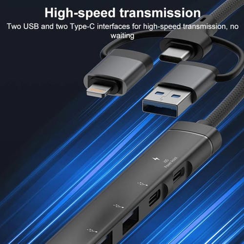 Adaptador concentrador USB Tipo C 8 pines a PD 2 USB 2 Tipo C estación de acoplamiento 5 en 1 (Gris)