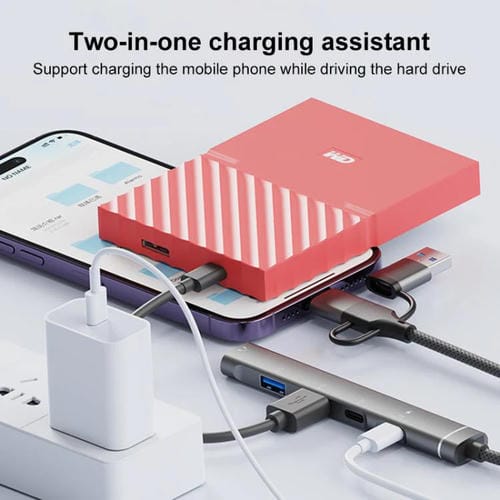 Adaptador concentrador USB Tipo C 8 pines a 3,5 mm PD 2 USB Tipo C estación de acoplamiento 5 en 1 (Gris)